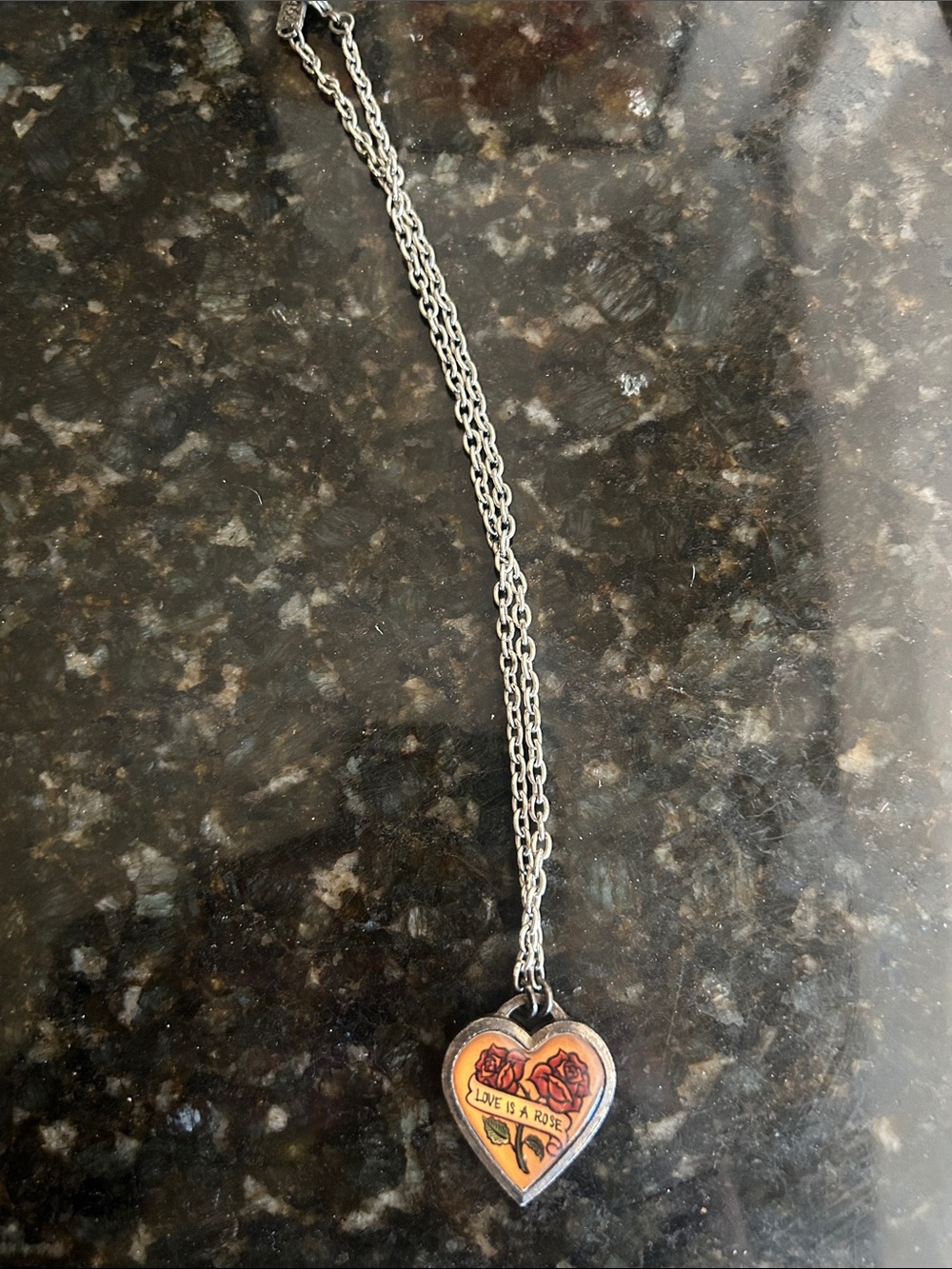 Vintage Heart Pendant Necklace with Red and Cream Rose Motif - Women Jewelry